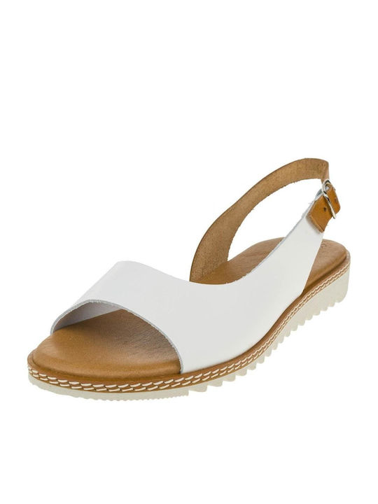 Leder Flache Damen Sandalen Weiß