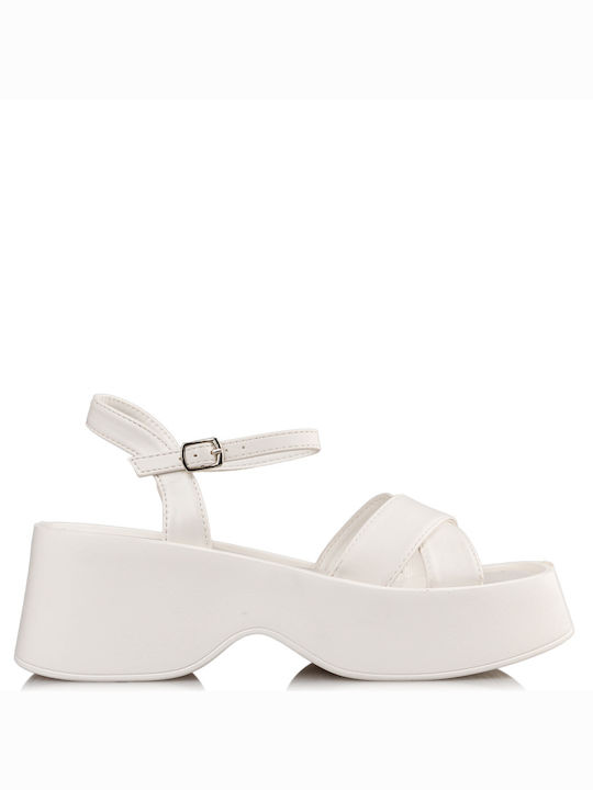 Envie Shoes Platform Synthetic Leather Women's Sandals with Ankle Strap White