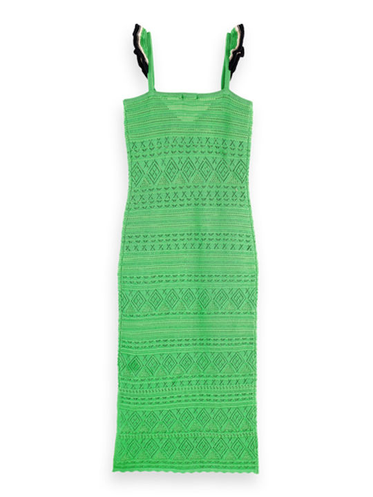 Pointelle Detail Summer Midi Dress with Ruffle Green