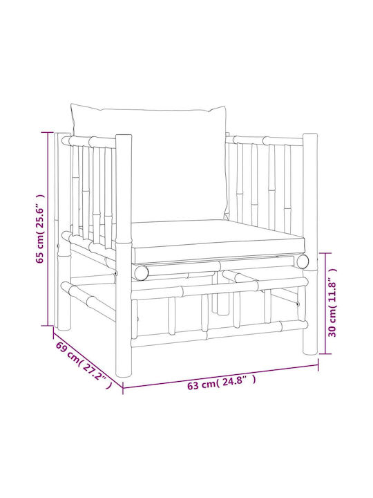 Outdoor Armchair Bamboo Brown with Cushion 63x69x65cm