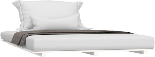 Double Bed Base Wooden White With Slats For Mattress 150x200cm