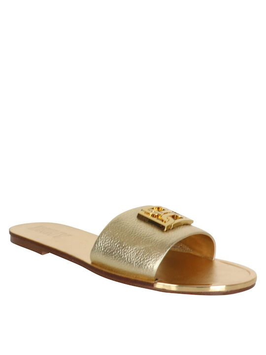 DKNY Leder Damen Flache Sandalen in Gold Farbe