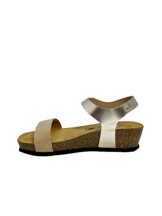 Plakton Anatomic Women's Leather Ankle Strap Platforms Gold