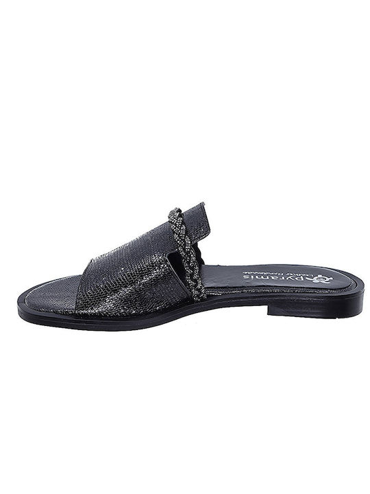 Pyramis Leather Women's Flat Sandals in Black Color