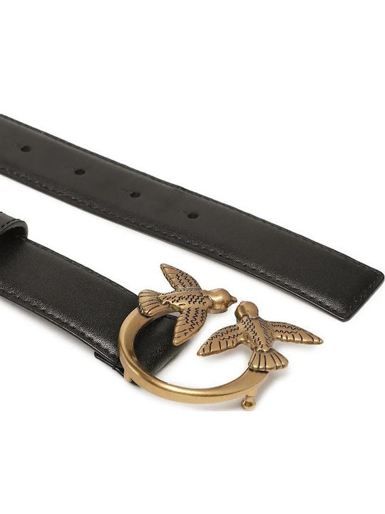 【関税&送料込】Pinko Belts Black Pinko - Low Belt with Double Swallow Logo Buckle - Black