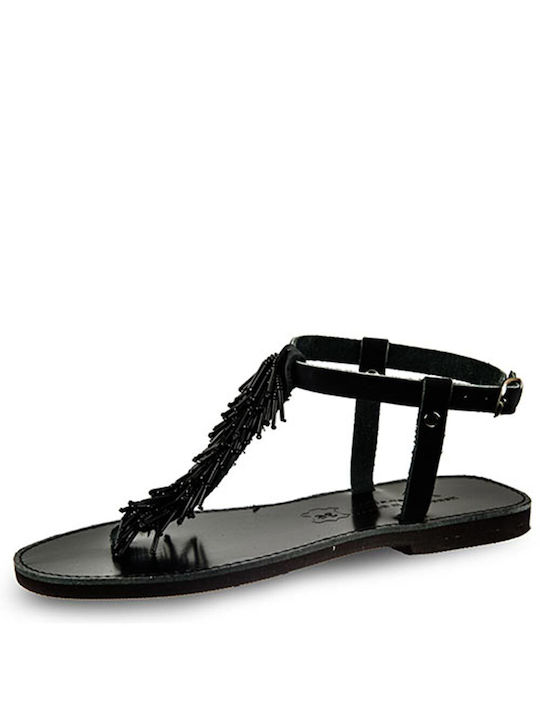 LEATHER SANDAL BLACK WITH BEADS