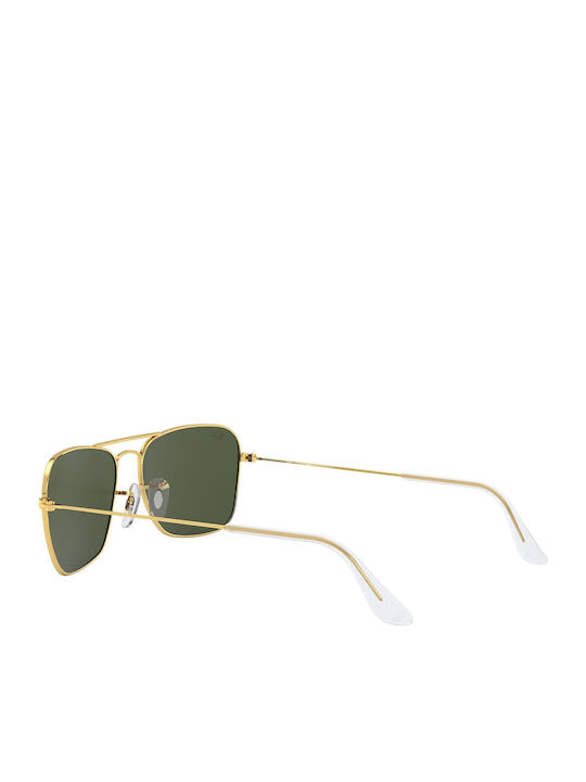 Ray Ban Caravan Unisex Sunglasses with Gold Metal Frame and Green Lens RB3136 001