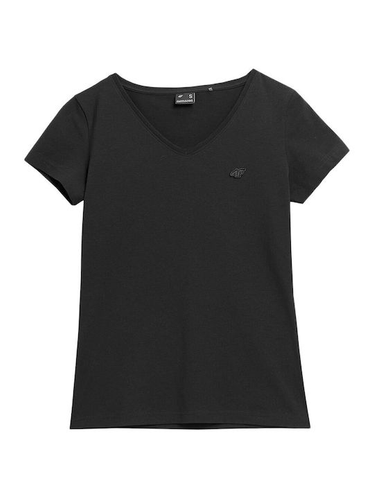 4F Women's Athletic T-shirt with V Neck Black