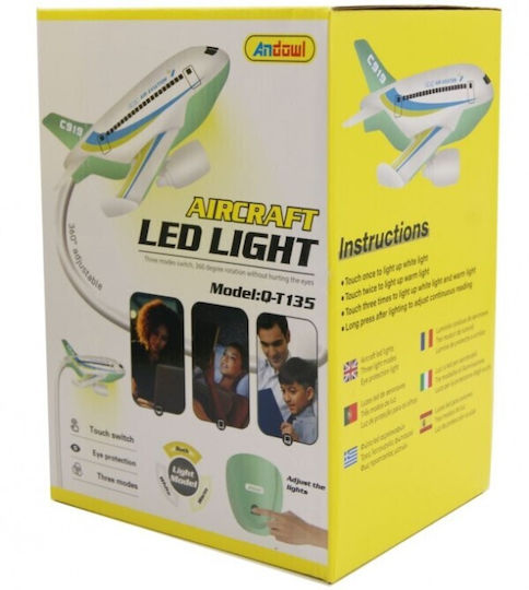 Andowl Led Παιδικό Φωτιστικό Γραφείου Αφής Αεροσκάφος Λευκό