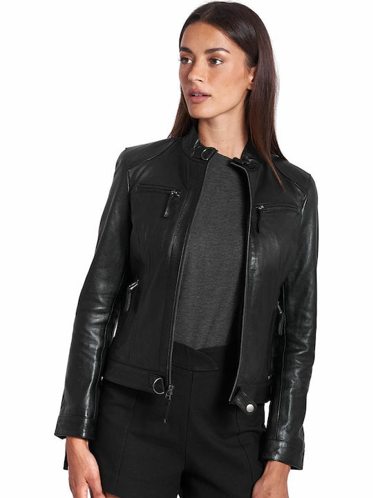 Erato Δερμάτινο Γυναικείο Biker Jacket Μαύρο