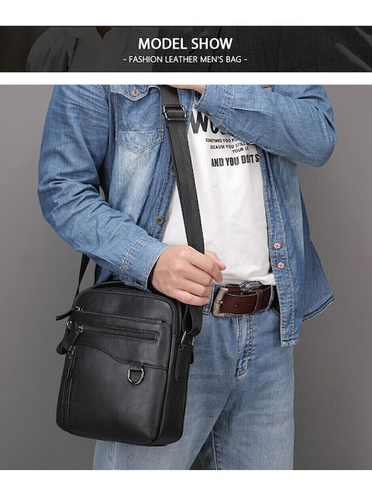 Leder Herrentasche Schulter / Crossbody Schwarz