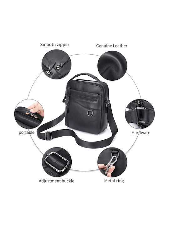Leder Herrentasche Schulter / Crossbody Schwarz