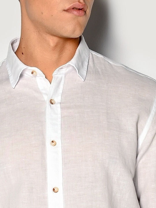Long-sleeved Linen Shirt White
