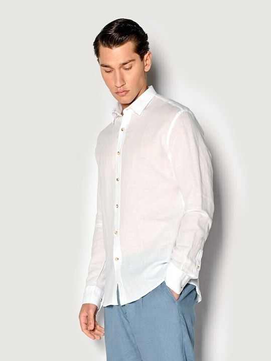 Long-sleeved Linen Shirt White