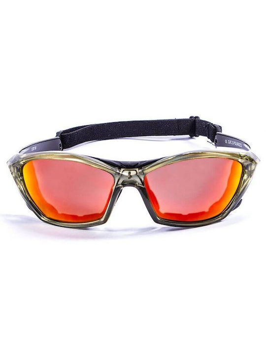Ocean Sunglasses Lake Garda Sonnenbrillen mit Green Transparent / RevoRed Rahmen und Rot Polarisiert Spiegel Linse
