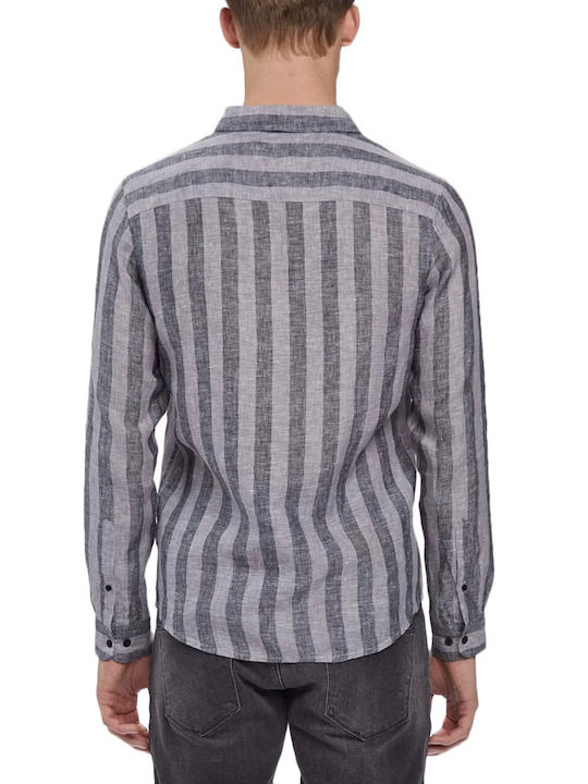 Gabba York Men's Shirt Long Sleeve Linen Striped Anthracite