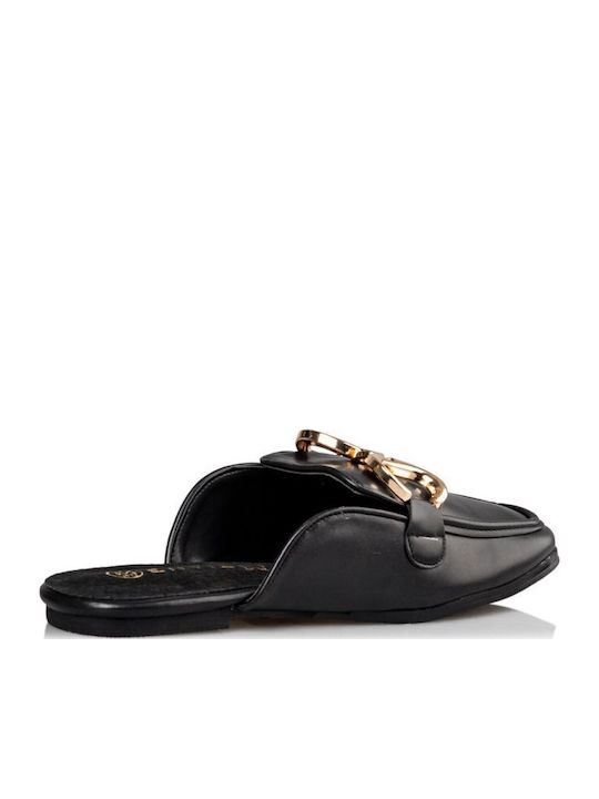 Flat Δερμάτινα Mules σε Μαύρο Χρώμα
