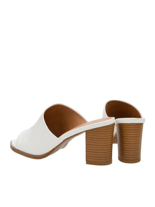 Piele Mule cu Gros cu gleznă înaltă Toc în Culoare Alb