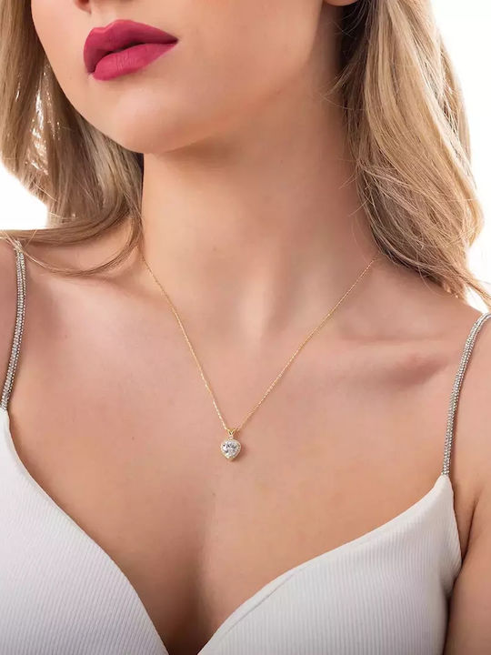 Oxzen Necklace with design Heart from Gold Plated Silver with Zircon