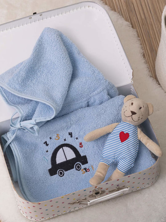 Borea Baby Hooded Towel with Hood Car Light Blue