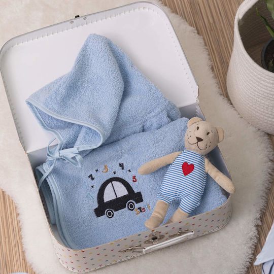 Borea Baby-Badetuch mit Kapuze Car Hellblaue