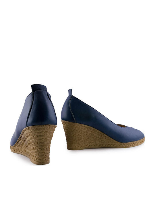 Women's Leather Peep Toe Platforms Navy Blue