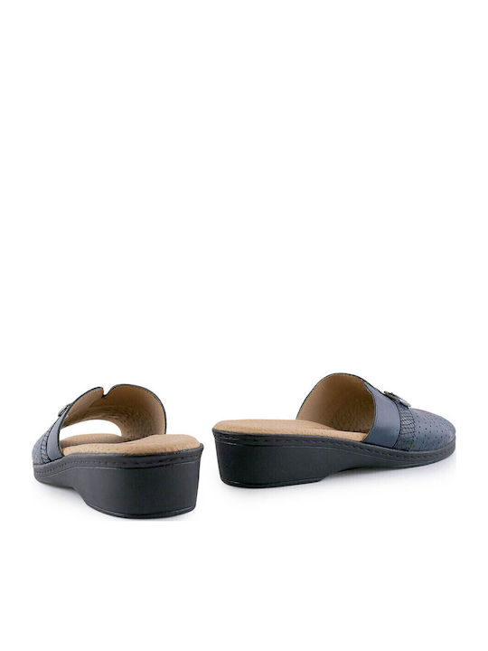 Women's Leather Platform Wedge Sandals Navy Blue