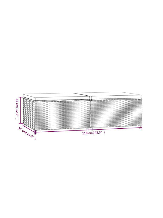 Gartenhocker Würfel Außeneinsatz Rattan mit Braunen Kissen 2Stücke 55x55x31cm