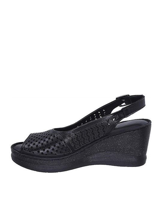 96039 Anatomic Women's Leather Peep Toe Platforms Black 98287 10-011