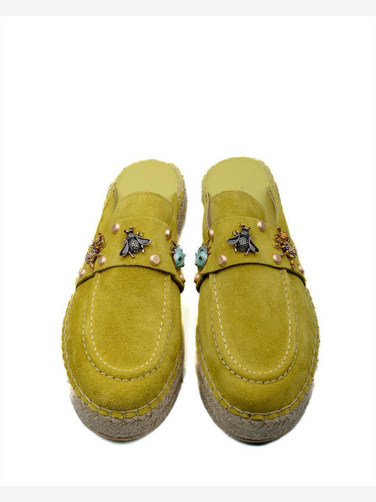 Flach Wildleder Mules in Gelb Farbe