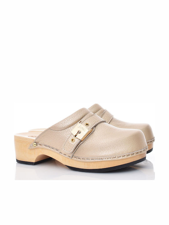 Scholl Pescura Γυναικεία Δερμάτινα Σαμπό Χρυσά