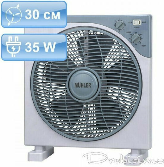 Muhler Box Fan 35W Διαμέτρου 30cm Μπλε