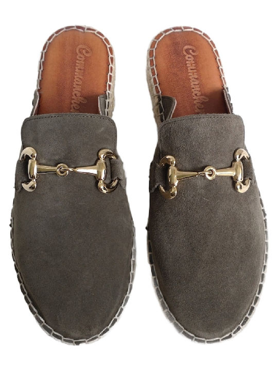 Flat Suede Mules σε Χακί Χρώμα