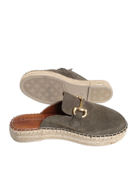 Flat Suede Mules σε Χακί Χρώμα