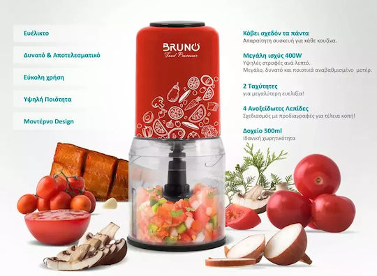 Bruno Πολυκόπτης Multi 400W με Δοχείο 500ml Κόκκινος