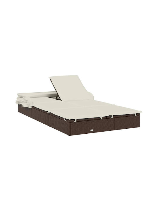 Liegestuhl-Bett Doppel Rattan mit Kissen & Sonnenschirm Braun 213x118x97cm.