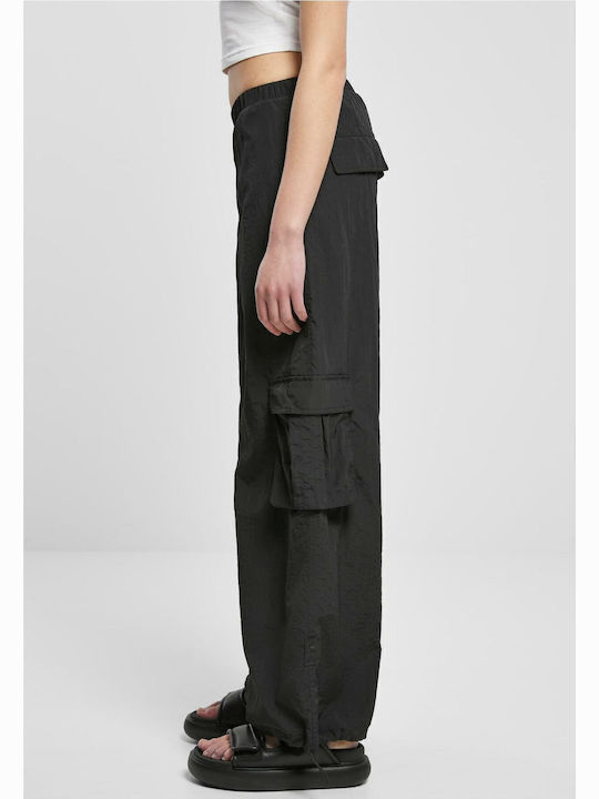 Women's Fabric Cargo Trousers Wide Line Black