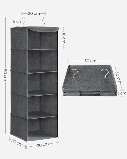 Songmics Fabric Hanging Storage Case For Clothes in Gray Color 30x30x90cm 1pcs