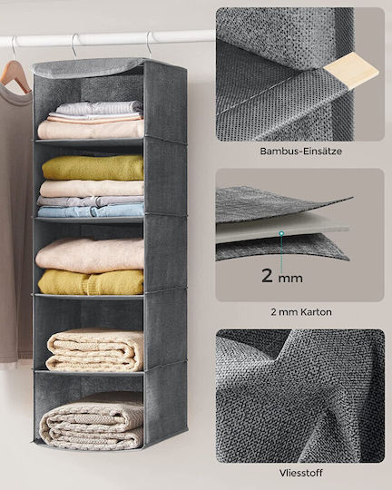 Songmics Fabric Hanging Storage Case For Clothes in Gray Color 30x30x90cm 1pcs
