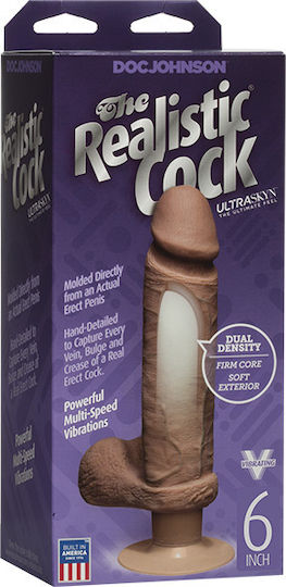Doc Johnson The Realistic Cock Ultraskyn Vibrating Ρεαλιστικός Δονητής 15cm Caramel