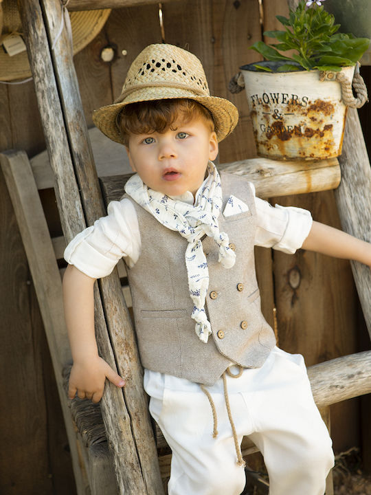Bambolino Baptism Suit for Boys Kylian Beige 5 Pieces