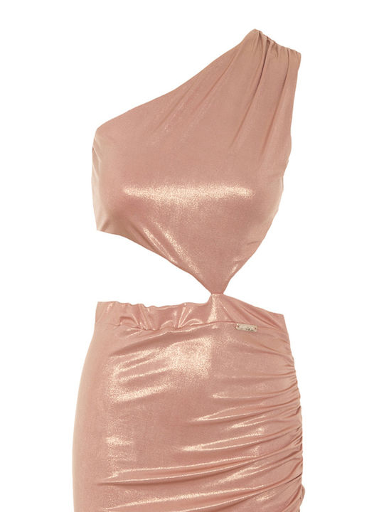 Καλοκαιρινό Midi Βραδινό Φόρεμα Misty Rose Metallic