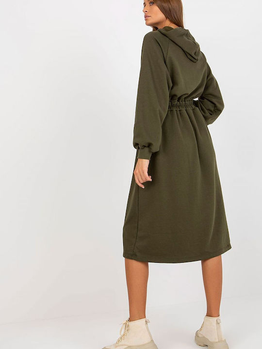 Relevance Midi Dress with Hood Khaki