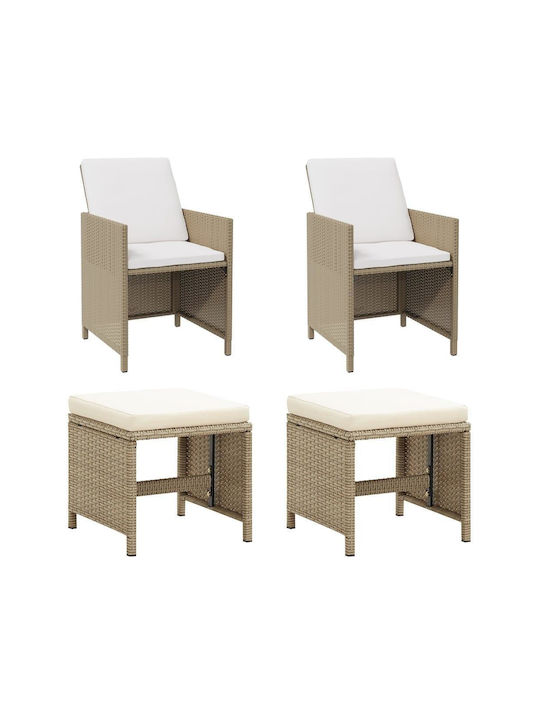 Fotoliu de exterior Rattan Bej cu pernă 2buc 52x56x85cm