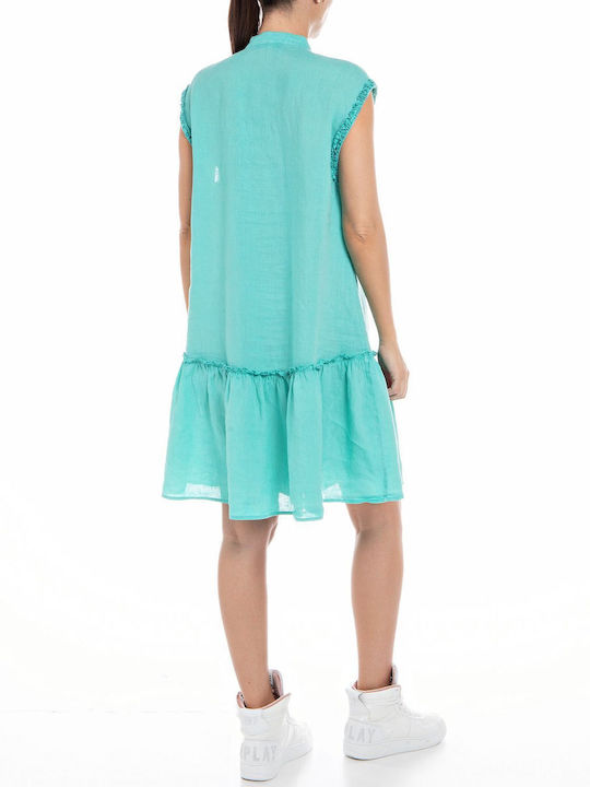 Replay Summer Mini Shirt Dress Dress Turquoise