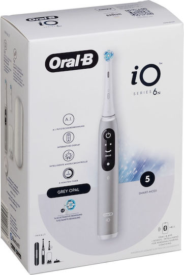 Oral-B iO Series 6 Ηλεκτρική Οδοντόβουρτσα με Αισθητήρα Πίεσης και Θήκη Ταξιδίου Grey Opal