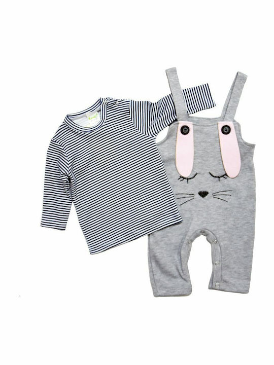 Baby Set "Bunny" Salopette Bluse Grau/Rosa