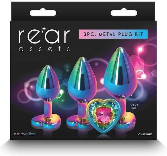 Ns Novelties Rear Assets Anal Trainer Kit Heart Πρωκτική Σφήνα Heart Rainbow 3τμχ