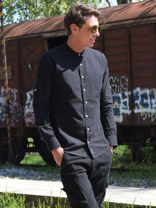 Men's shirt,narrow fit,Greek company,black color (code SR229)