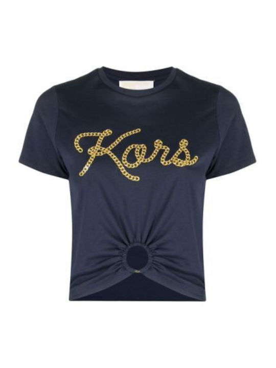 Women's Summer Crop Top Cotton Short Sleeve Navy Blue